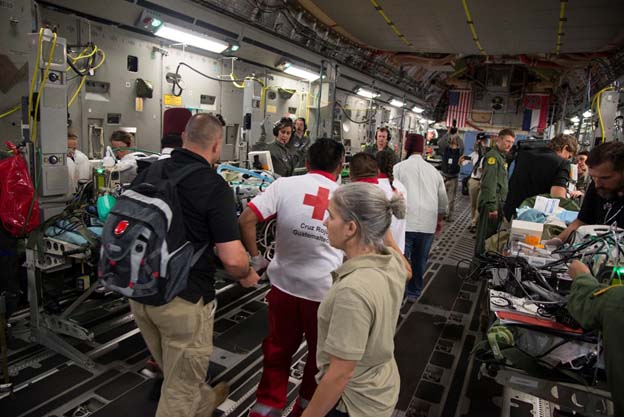 Loading patients onto an Air Force C-17 Globemaster III
